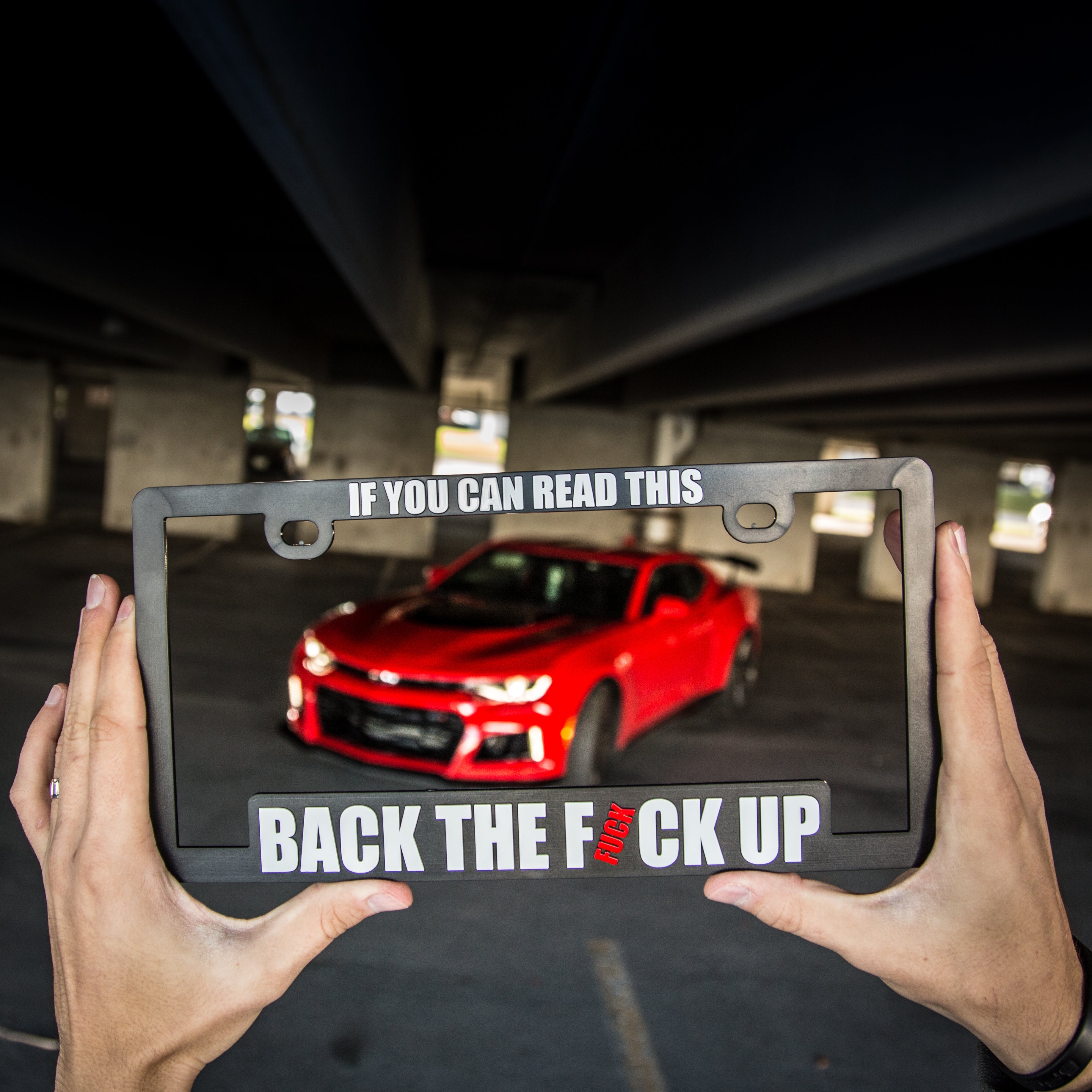 6Foot4Honda Back The Fuck Up car license plate frame installed