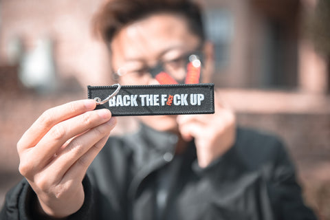Back The Fuck Up red lanyard keychain motorcycle accessory